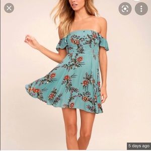 Lulus blue floral off the shoulder dress
